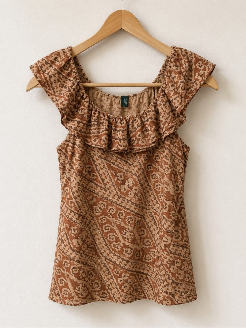 Lauren Ralph Lauren - Tanned Brown Patterned - Cotton Ruffle Shirt